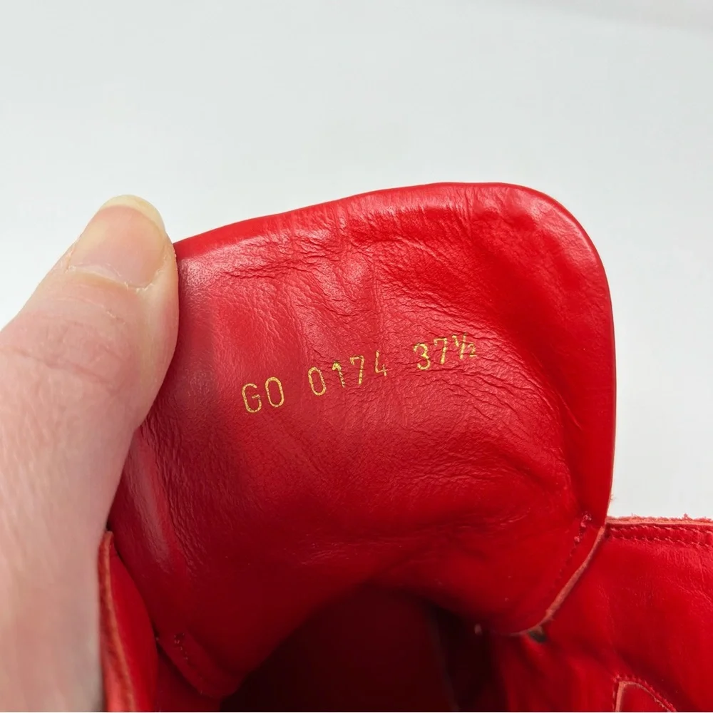 Louis Vuitton LV Logo Monogram High Top Suede Wedge Sneakers Shoes Red 37.5 7.5